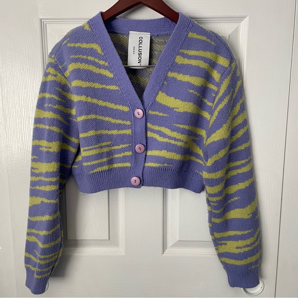 Collision Women's Purple and Green Striped Cardigan
